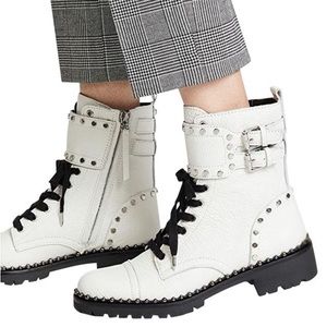 NWOB SAM EDELMAN Jennifer White Leather Studded Boots